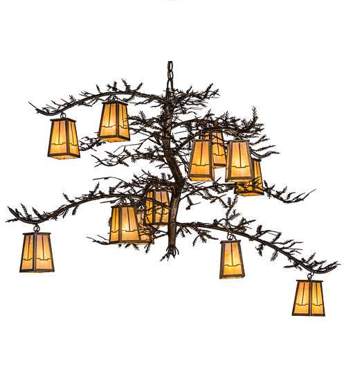Meyda Lighting Pine Branch 54" 12-Light Antique Copper Valley View Chandelier With Beige Iridescent Shade Glass