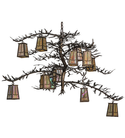 Meyda Lighting Pine Branch 54" 12-Light Antique Copper Valley View Chandelier With Beige Iridescent Shade Glass