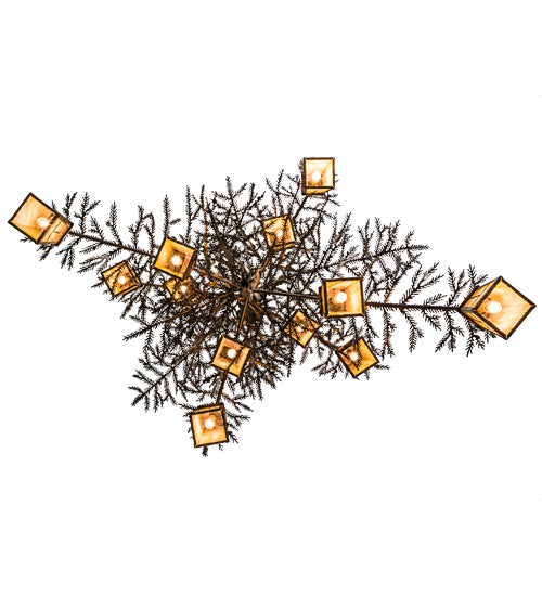 Meyda Lighting Pine Branch 54" 12-Light Antique Copper Valley View Chandelier With Beige Iridescent Shade Glass