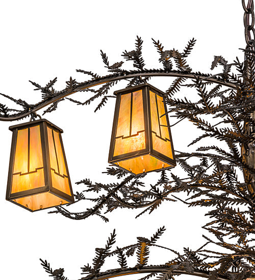 Meyda Lighting Pine Branch 54" 12-Light Antique Copper Valley View Chandelier With Beige Iridescent Shade Glass