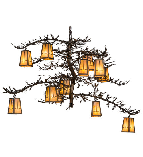 Meyda Lighting Pine Branch 54" 12-Light Antique Copper Valley View Chandelier With Beige Iridescent Shade Glass