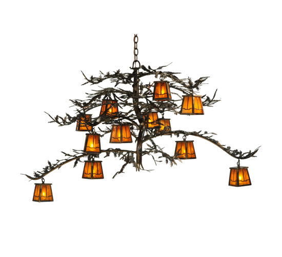 Meyda Lighting Pine Branch 54" 12-Light Dark Burnished Antique Copper Valley View Chandelier With Honey Amber Art Shade Glass