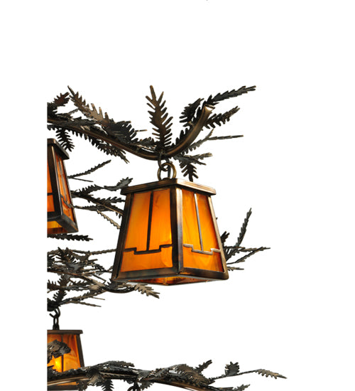 Meyda Lighting Pine Branch 54" 12-Light Dark Burnished Antique Copper Valley View Chandelier With Honey Amber Art Shade Glass