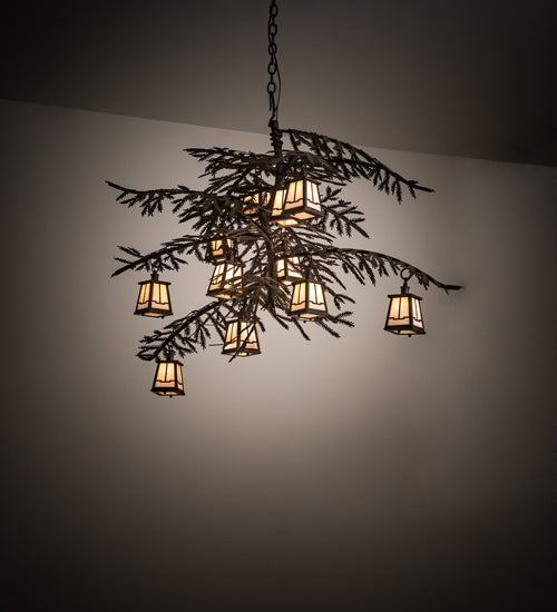 Meyda Lighting Pine Branch 54" 12-Light Oil Rubbed Bronze Valley View Chandelier With White Iridescent Shade Glass