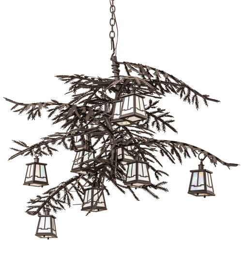 Meyda Lighting Pine Branch 54" 12-Light Oil Rubbed Bronze Valley View Chandelier With White Iridescent Shade Glass