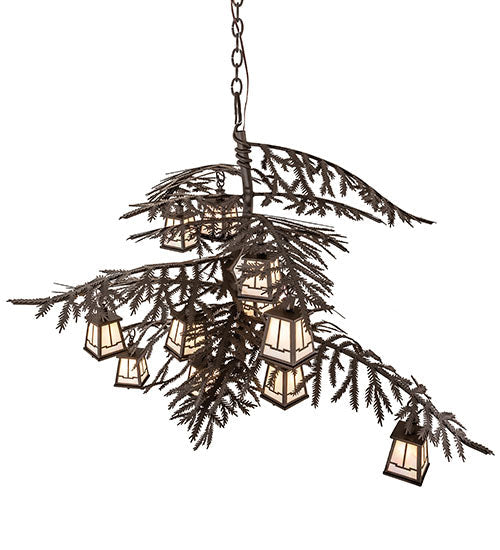 Meyda Lighting Pine Branch 54" 12-Light Oil Rubbed Bronze Valley View Chandelier With White Iridescent Shade Glass