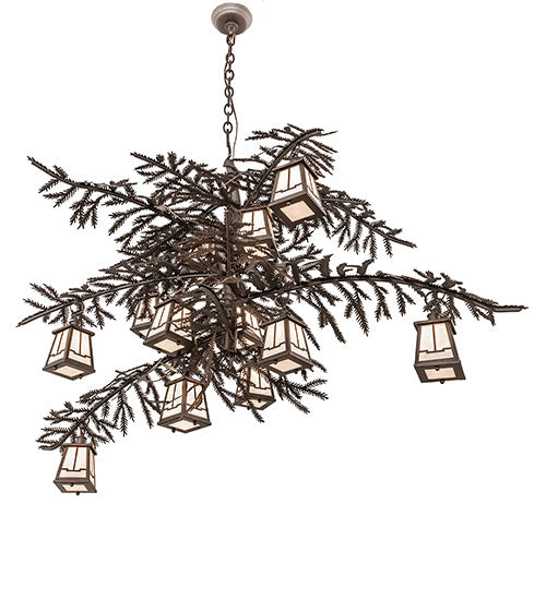 Meyda Lighting Pine Branch 54" 12-Light Oil Rubbed Bronze Valley View Chandelier With White Iridescent Shade Glass