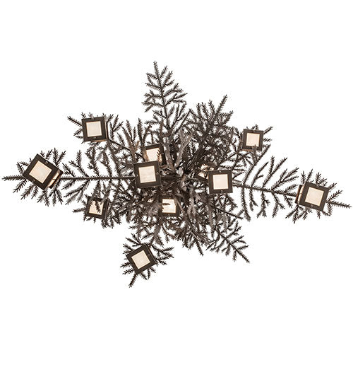 Meyda Lighting Pine Branch 54" 12-Light Oil Rubbed Bronze Valley View Chandelier With White Iridescent Shade Glass