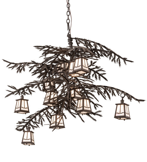 Meyda Lighting Pine Branch 54" 12-Light Oil Rubbed Bronze Valley View Chandelier With White Iridescent Shade Glass