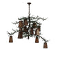 Meyda Lighting Pine Branch 54" 12-Light Rust and Green Branches Valley View Chandelier With Silver Mica Shade Glass