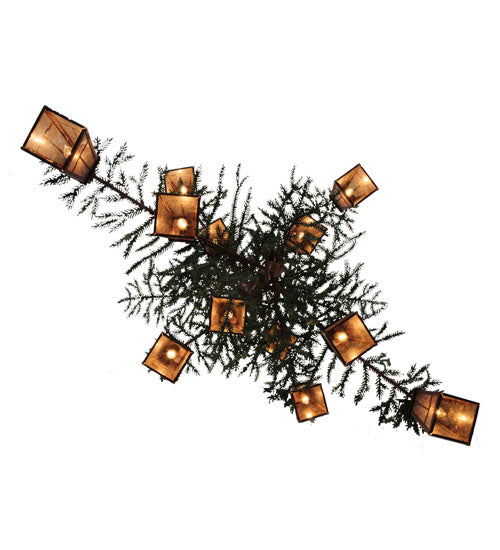 Meyda Lighting Pine Branch 54" 12-Light Rust and Green Branches Valley View Chandelier With Silver Mica Shade Glass