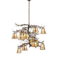 Meyda Lighting Pine Branch 55" 12-Light Antique Copper Valley View Chandelier With Beige Iridescent Shade Glass