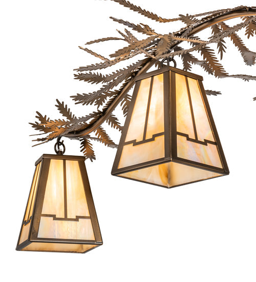Meyda Lighting Pine Branch 55" 12-Light Antique Copper Valley View Chandelier With Beige Iridescent Shade Glass