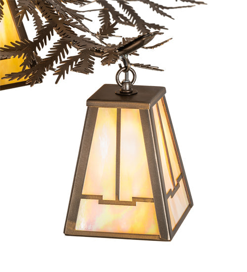 Meyda Lighting Pine Branch 55" 12-Light Antique Copper Valley View Chandelier With Beige Iridescent Shade Glass