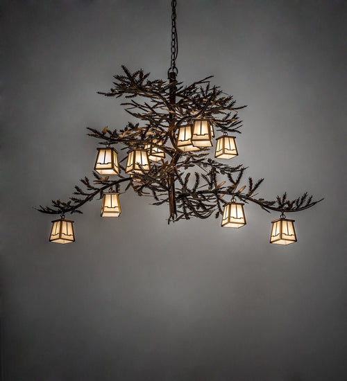 Meyda Lighting Pine Branch 55" 12-Light Vintage Copper Chandelier With White Opal Shade Glass