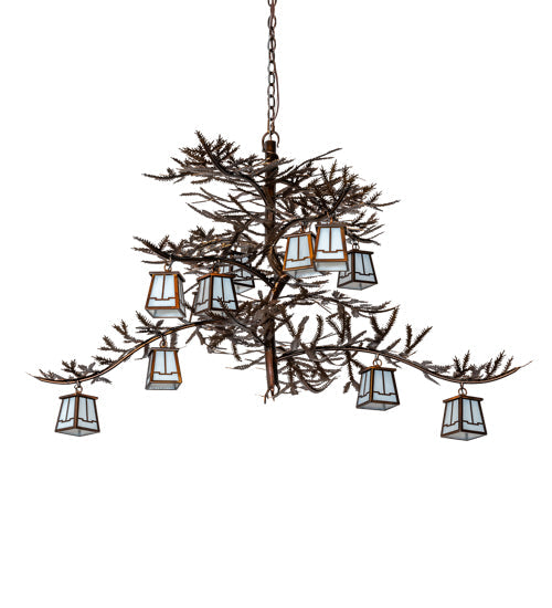 Meyda Lighting Pine Branch 55" 12-Light Vintage Copper Chandelier With White Opal Shade Glass