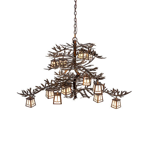 Meyda Lighting Pine Branch 55" 12-Light Vintage Copper Chandelier With White Opal Shade Glass