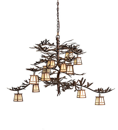 Meyda Lighting Pine Branch 55" 12-Light Vintage Copper Chandelier With White Opal Shade Glass