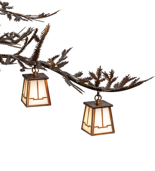 Meyda Lighting Pine Branch 55" 12-Light Vintage Copper Chandelier With White Opal Shade Glass