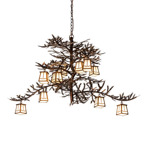Meyda Lighting Pine Branch 55" 12-Light Vintage Copper Chandelier With White Opal Shade Glass