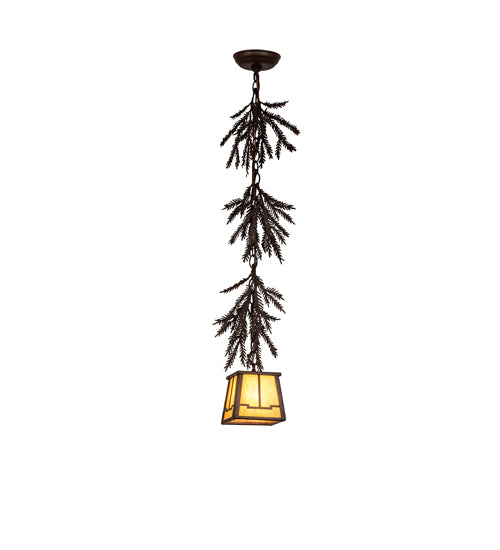 Meyda Lighting Pine Branch 6" Cafe Noir Valley View Mini Pendant Light With Honey Art Shade Glass