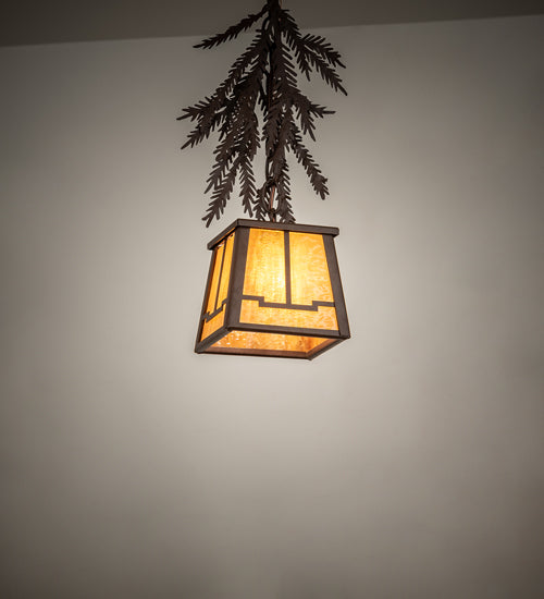 Meyda Lighting Pine Branch 6" Cafe Noir Valley View Mini Pendant Light With Honey Art Shade Glass