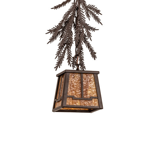 Meyda Lighting Pine Branch 6" Cafe Noir Valley View Mini Pendant Light With Honey Art Shade Glass
