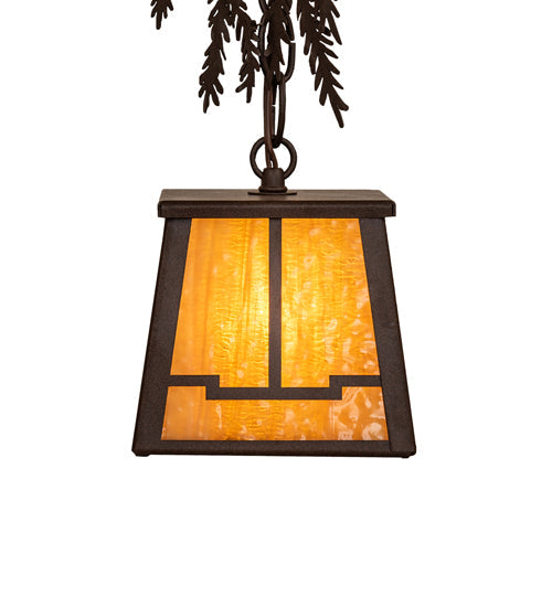 Meyda Lighting Pine Branch 6" Cafe Noir Valley View Mini Pendant Light With Honey Art Shade Glass