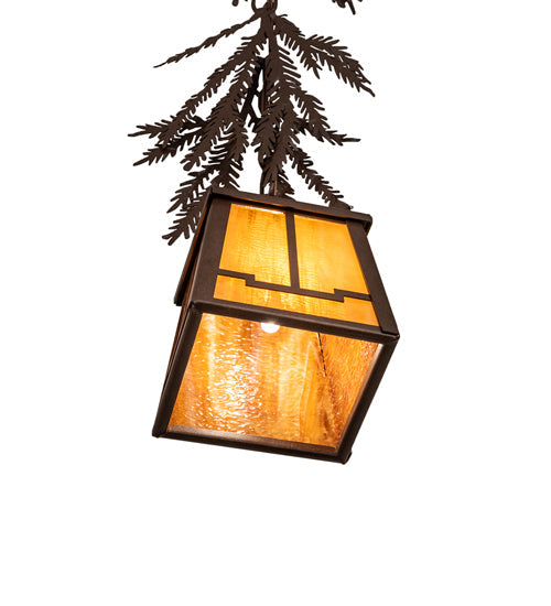 Meyda Lighting Pine Branch 6" Cafe Noir Valley View Mini Pendant Light With Honey Art Shade Glass