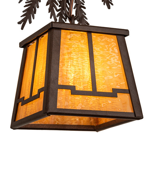 Meyda Lighting Pine Branch 6" Cafe Noir Valley View Mini Pendant Light With Honey Art Shade Glass