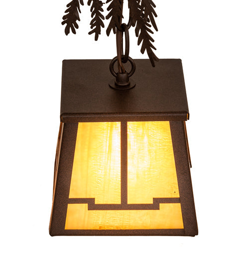 Meyda Lighting Pine Branch 6" Cafe Noir Valley View Mini Pendant Light With Honey Art Shade Glass
