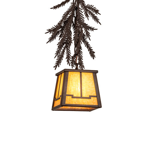 Meyda Lighting Pine Branch 6" Cafe Noir Valley View Mini Pendant Light With Honey Art Shade Glass