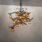Meyda Lighting Pine Branch 62" 15-Light Cafe Noir & Green Branches Valley View Chandelier With Amber Mica Shade Glass