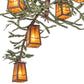 Meyda Lighting Pine Branch 62" 15-Light Cafe Noir & Green Branches Valley View Chandelier With Amber Mica Shade Glass