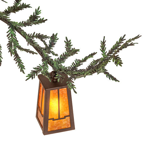 Meyda Lighting Pine Branch 62" 15-Light Cafe Noir & Green Branches Valley View Chandelier With Amber Mica Shade Glass