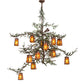 Meyda Lighting Pine Branch 62" 15-Light Cafe Noir & Green Branches Valley View Chandelier With Amber Mica Shade Glass