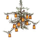 Meyda Lighting Pine Branch 62" 15-Light Cafe Noir & Green Branches Valley View Chandelier With Amber Mica Shade Glass