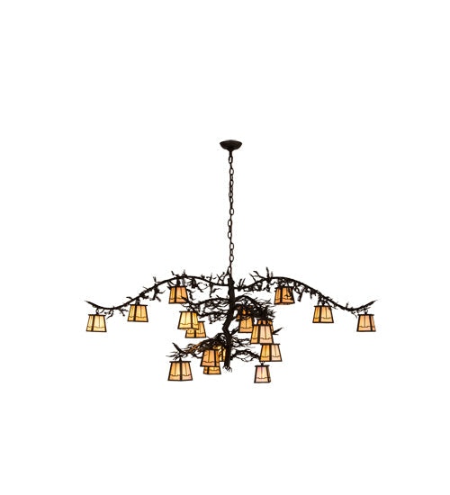 Meyda Lighting Pine Branch 66" 18-Light Oil Rubbed Bronze Valley View Chandelier With Beige Iridescent Shade Glass