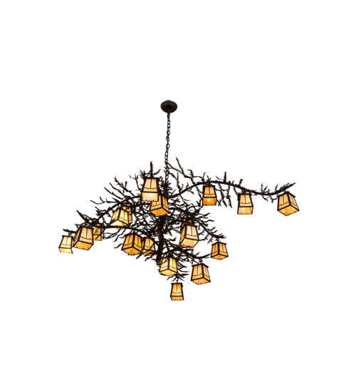 Meyda Lighting Pine Branch 66" 18-Light Oil Rubbed Bronze Valley View Chandelier With Beige Iridescent Shade Glass