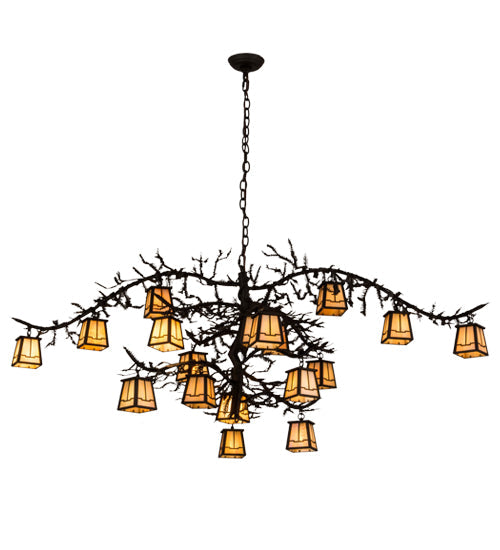 Meyda Lighting Pine Branch 66" 18-Light Oil Rubbed Bronze Valley View Chandelier With Beige Iridescent Shade Glass