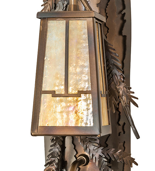 Meyda Lighting Pine Branch 7" 2-Light Dark Burnished Antique Copper Valley View Wall Sconce With Beige Iridescent Art Shade Glass