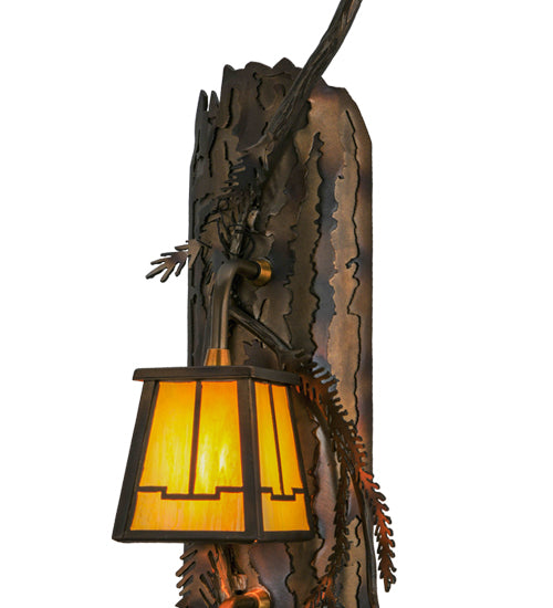 Meyda Lighting Pine Branch 7" 2-Light Dark Burnished Antique Copper Valley View Wall Sconce With Beige Iridescent Shade Glass