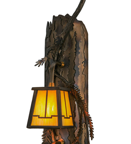 Meyda Lighting Pine Branch 7" 2-Light LED Antique Copper Valley View Wall Sconce With Beige Iridescent Shade Glass