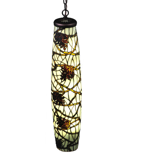Meyda Lighting Pine Branch 7" 6-Light Mahogany Bronze Mini Pendant Light With Amber Shade Glass