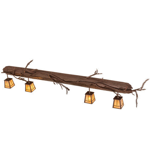 Meyda Lighting Pine Branch 74" 4-Light Rust & Wrought Iron Valley View Vanity Light With Beige Iridescent Shade Glass