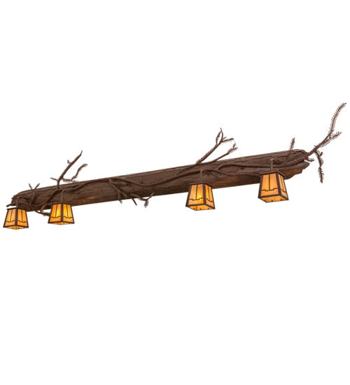 Meyda Lighting Pine Branch 74" 4-Light Rust & Wrought Iron Valley View Vanity Light With Beige Iridescent Shade Glass