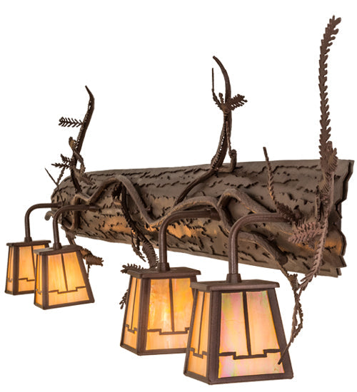 Meyda Lighting Pine Branch 74" 4-Light Rust & Wrought Iron Valley View Vanity Light With Beige Iridescent Shade Glass