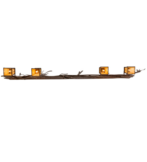 Meyda Lighting Pine Branch 74" 4-Light Rust & Wrought Iron Valley View Vanity Light With Beige Iridescent Shade Glass