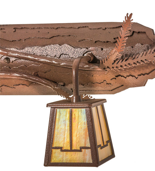 Meyda Lighting Pine Branch 74" 4-Light Rust & Wrought Iron Valley View Vanity Light With Beige Iridescent Shade Glass