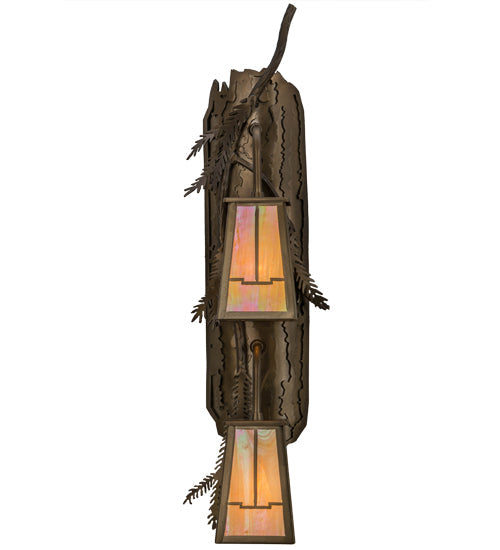 Meyda Lighting Pine Branch 8" 2-Light Antique Copper Valley View Wall Sconce With Beige Iridescent Shade Glass